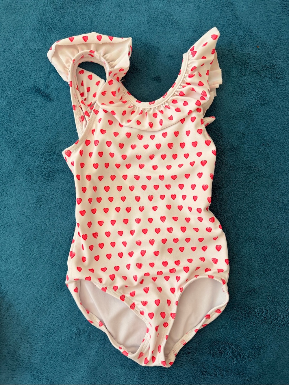 Minnow Pink Heart Girls One-Piece Swimsuit with Ruffle Trim